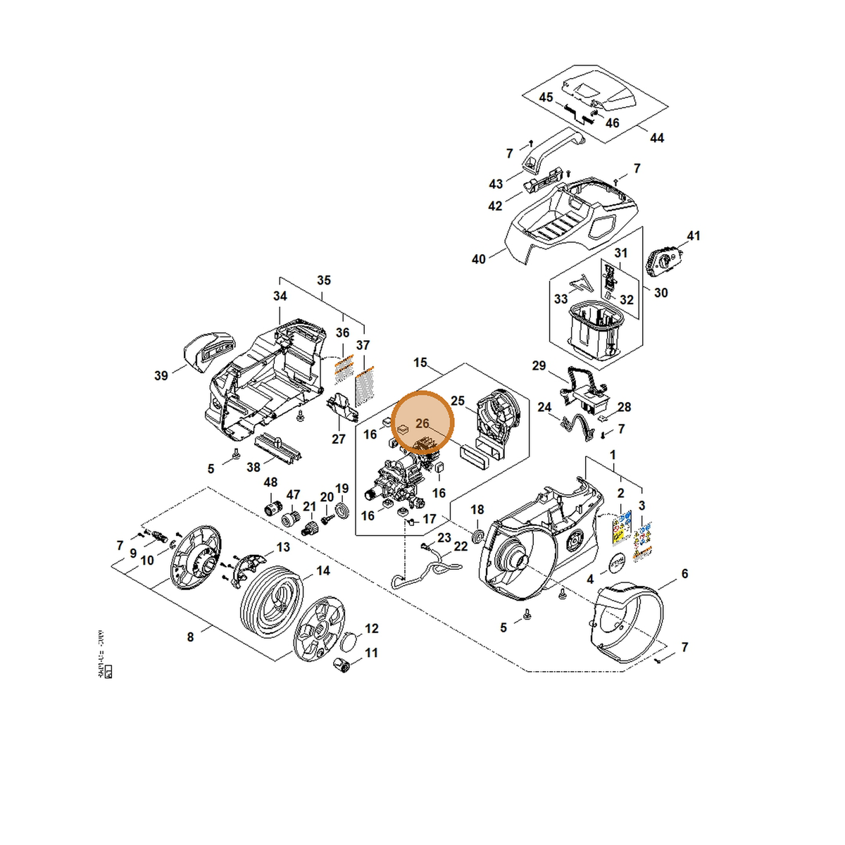 STIHL part RA01-709-2001 — IPL diagram snippet (6x zoom, amber highlight)