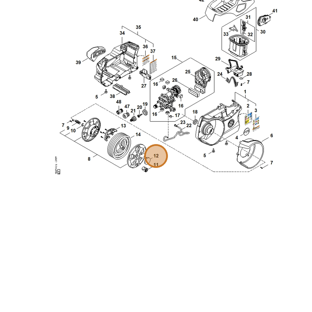 STIHL part RA01-791-7510 — IPL diagram snippet (6x zoom, amber highlight)