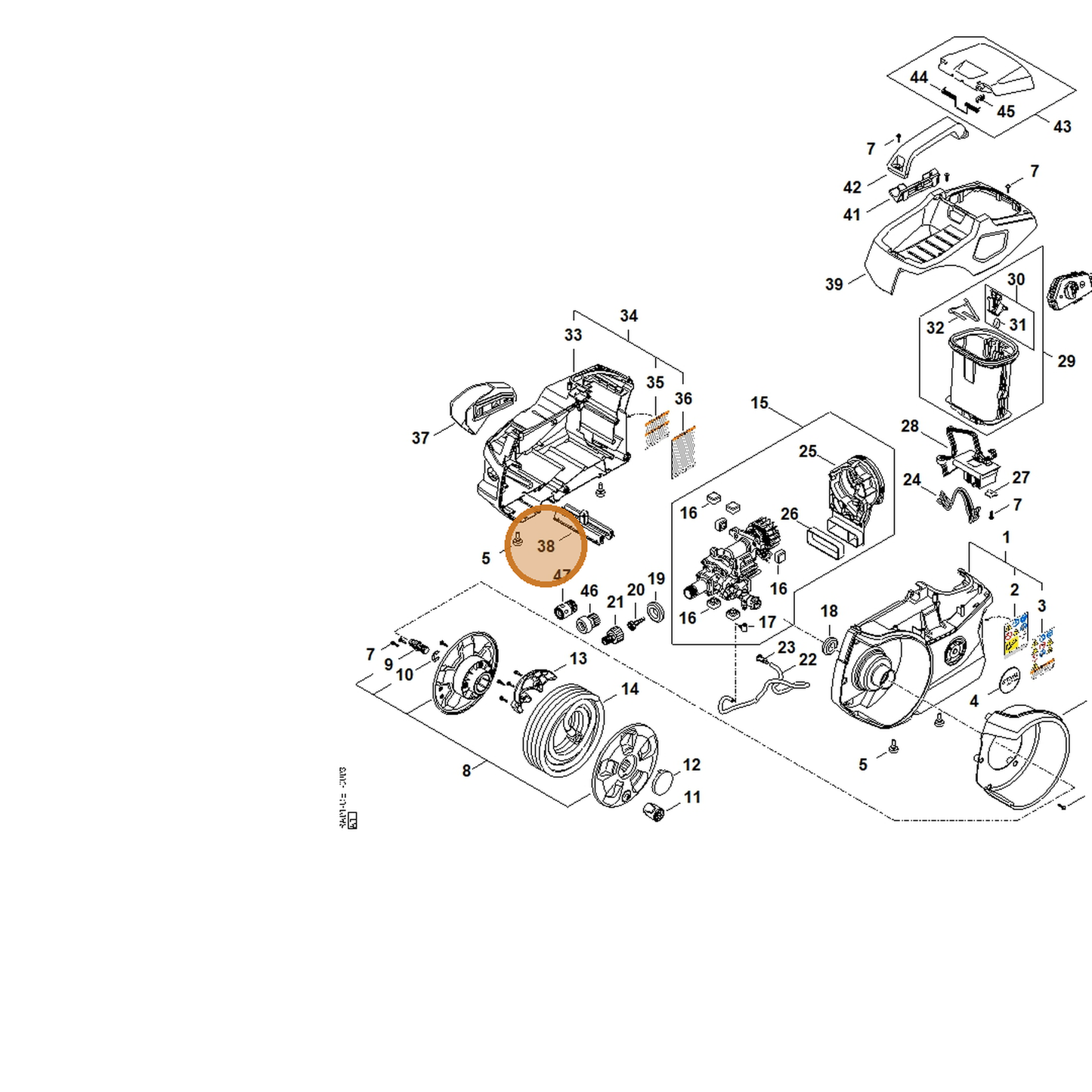 STIHL part RA01-792-2500 — IPL diagram snippet (6x zoom, amber highlight)