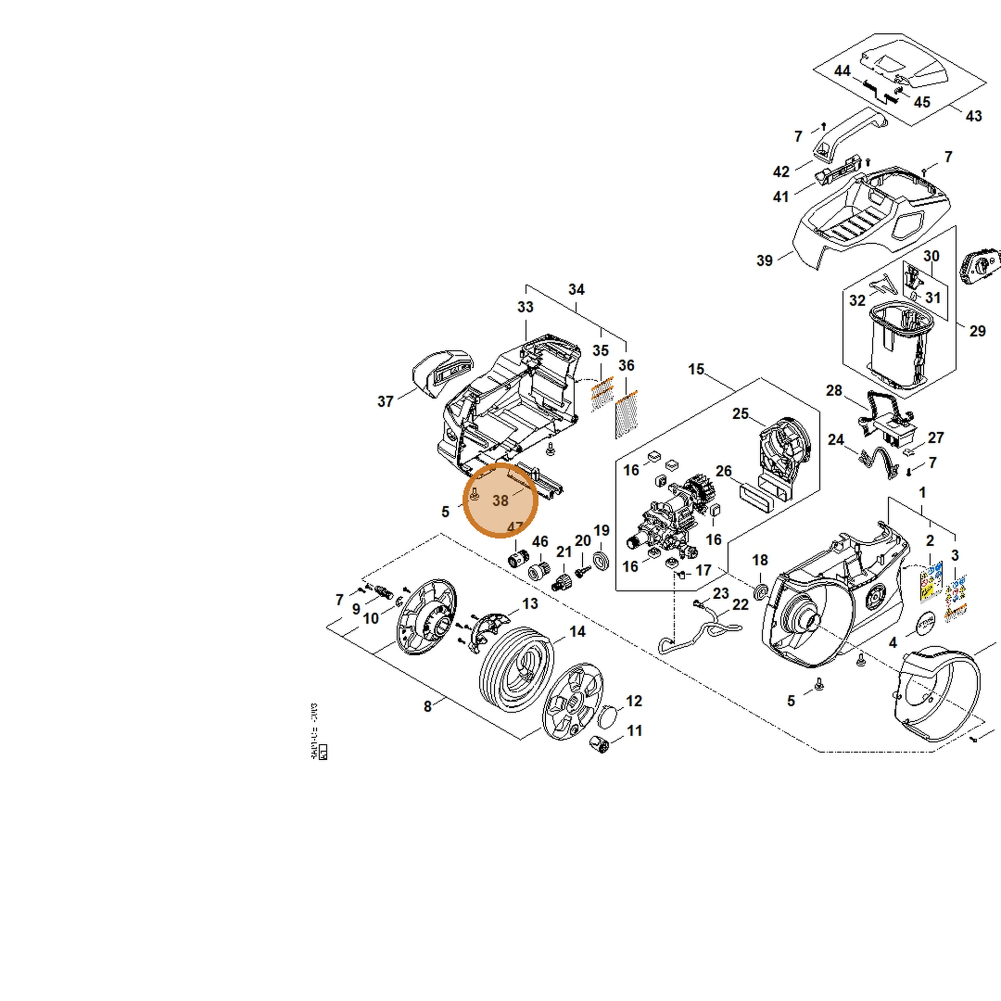 STIHL part RA01-792-2500 — IPL diagram snippet (6x zoom, amber highlight)
