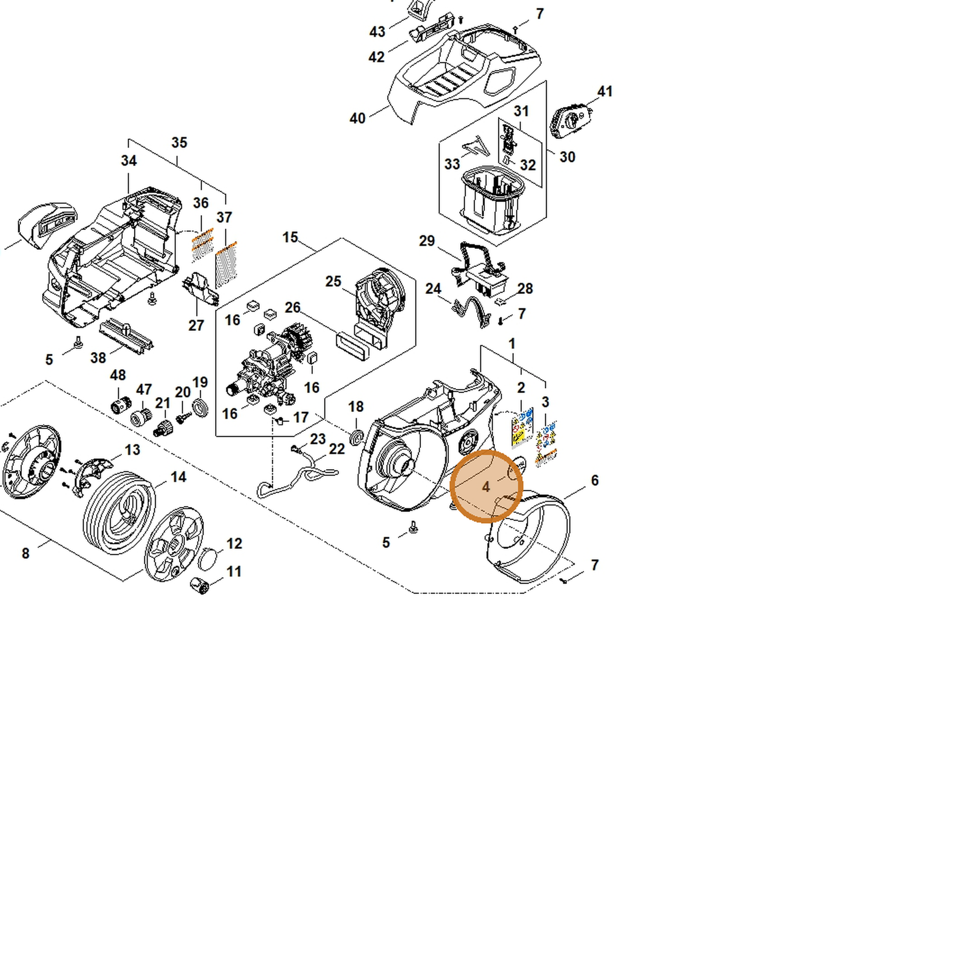 STIHL part RA01-967-1500 — IPL diagram snippet (6x zoom, amber highlight)