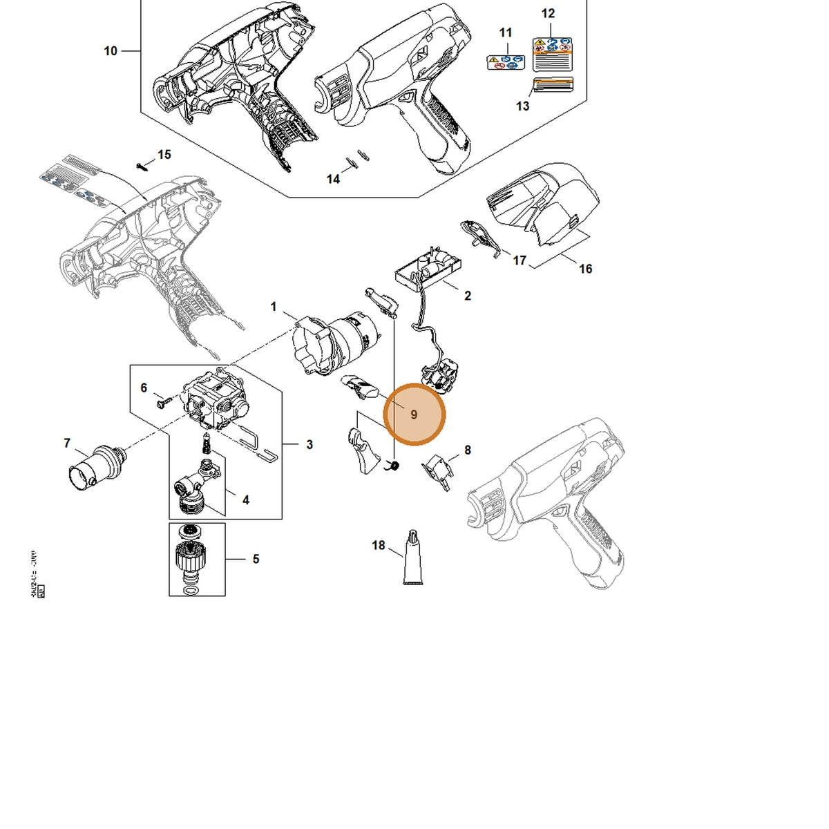 STIHL part RA02-007-3800 — IPL diagram snippet (6x zoom, amber highlight)