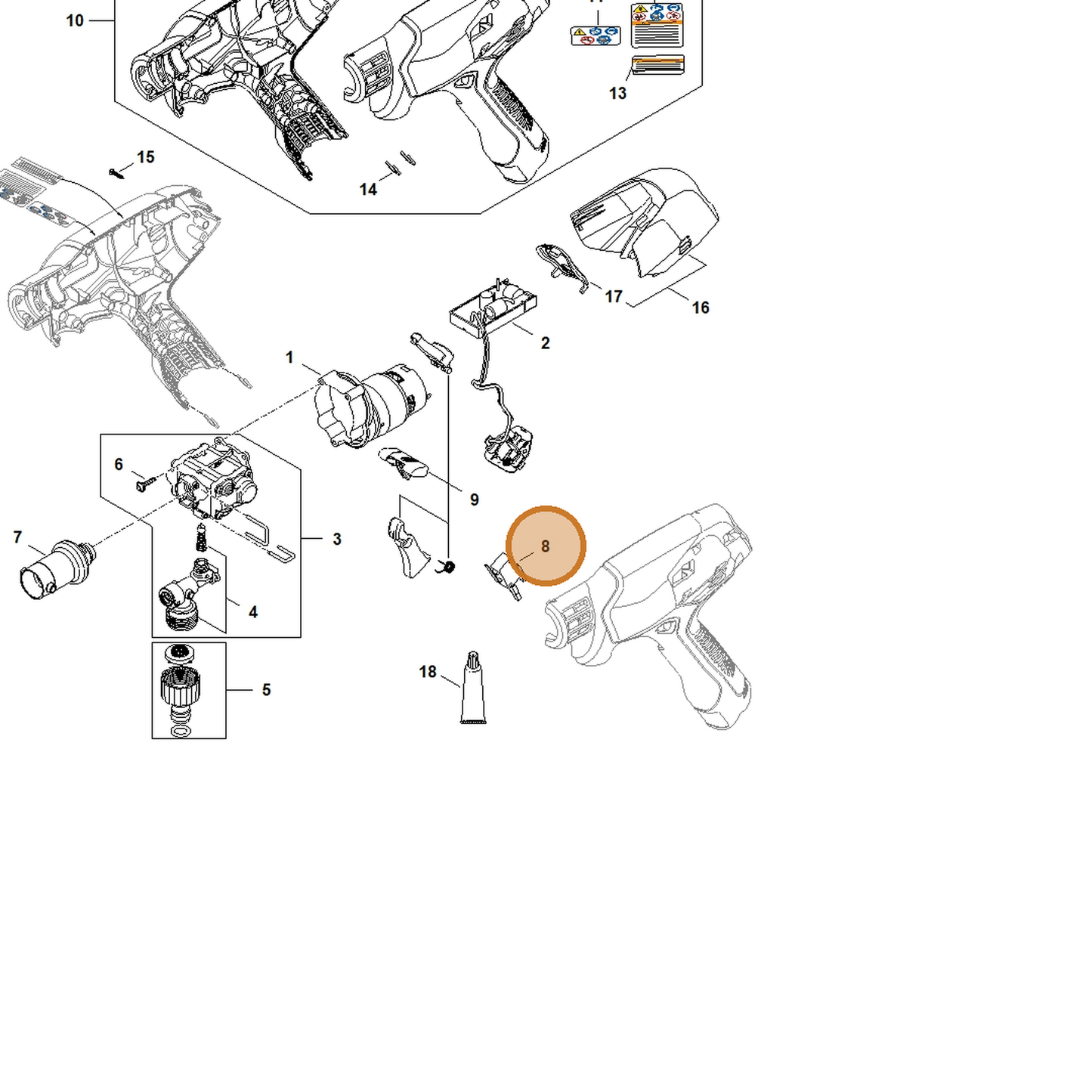 STIHL part RA02-435-0300 — IPL diagram snippet (6x zoom, amber highlight)