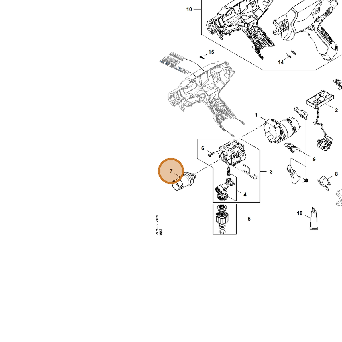 STIHL part RA02-500-0200 — IPL diagram snippet (6x zoom, amber highlight)