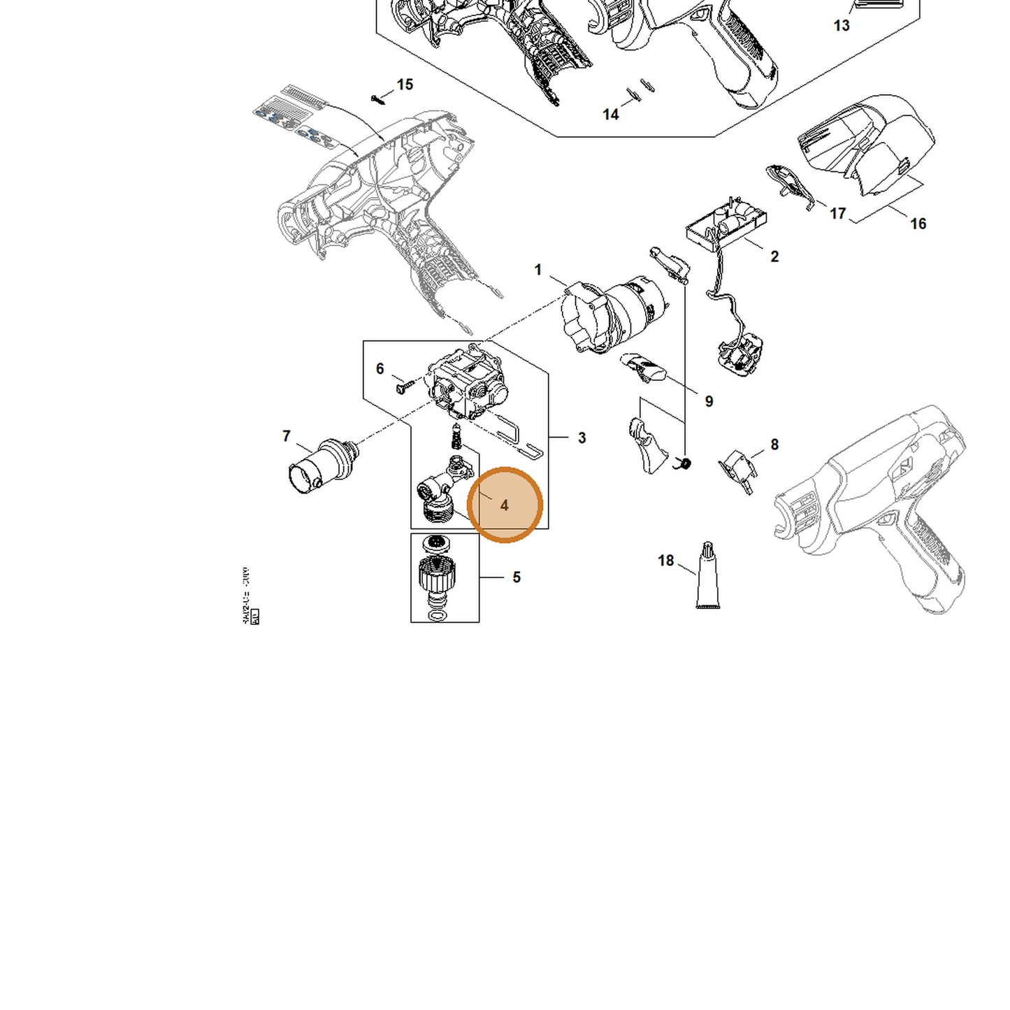 STIHL part RA02-500-0600 — IPL diagram snippet (6x zoom, amber highlight)
