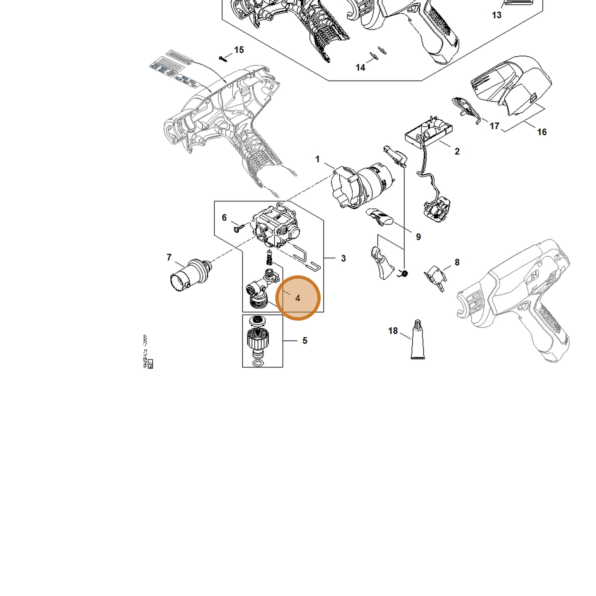 STIHL part RA02-500-0600 — IPL diagram snippet (6x zoom, amber highlight)