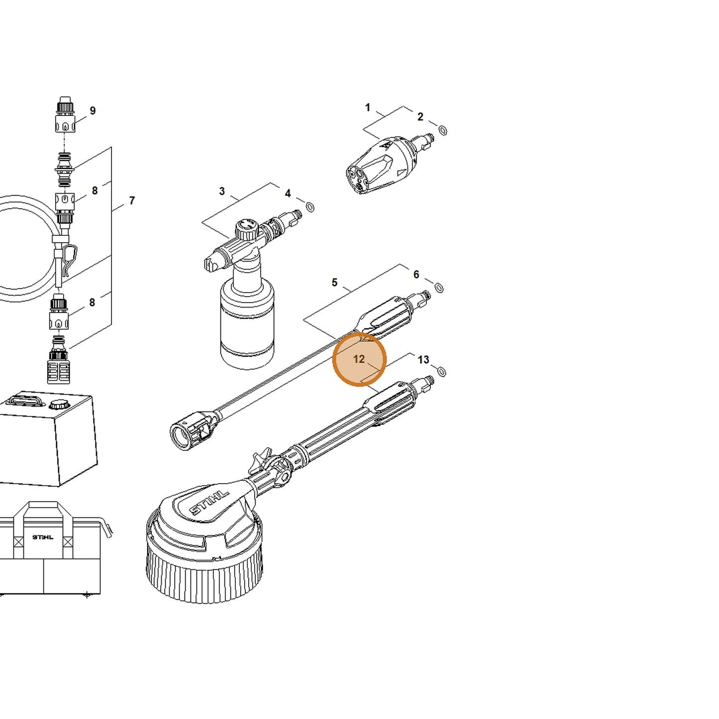 STIHL part RA02-500-5900 — IPL diagram snippet (6x zoom, amber highlight)