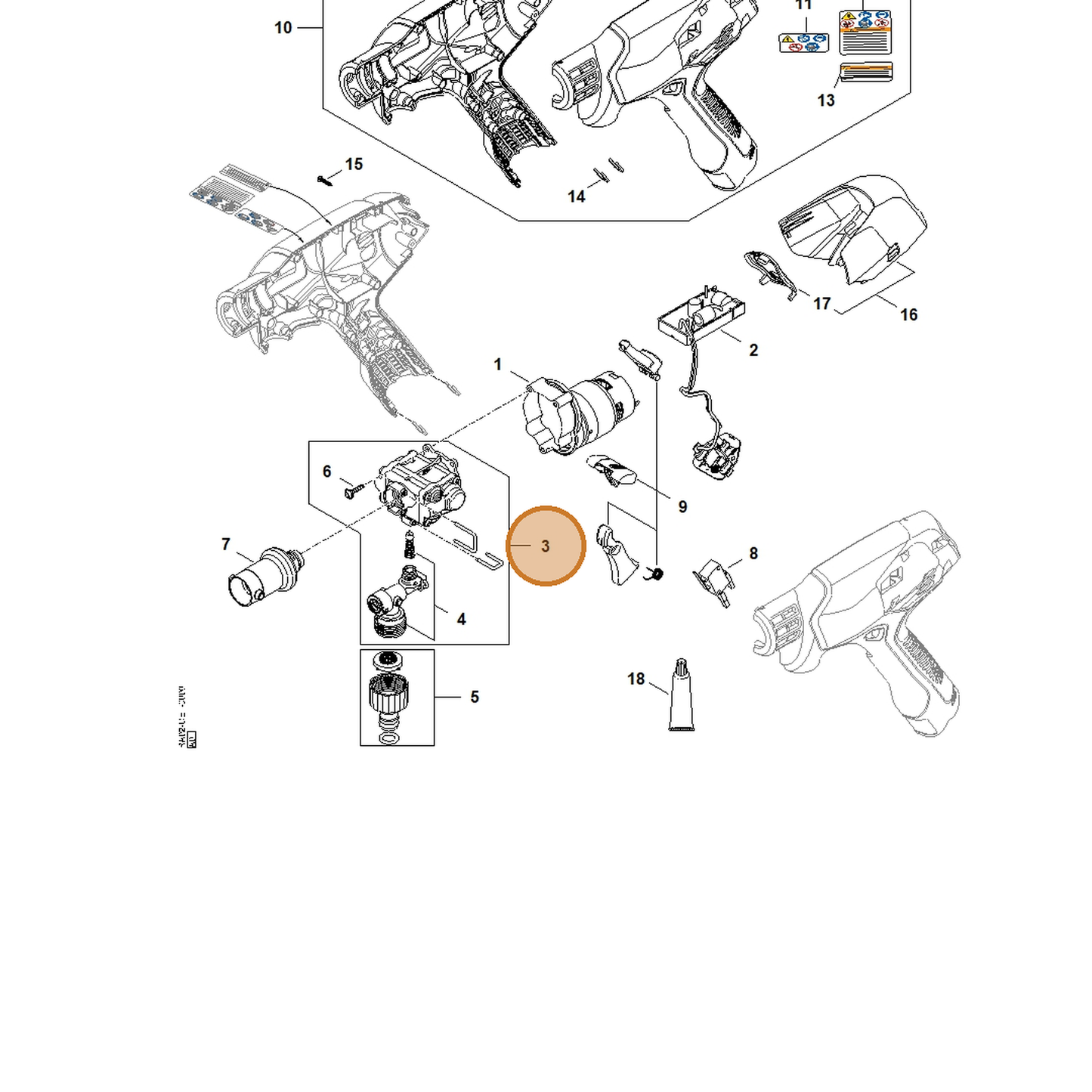 STIHL part RA02-700-5601 — IPL diagram snippet (6x zoom, amber highlight)