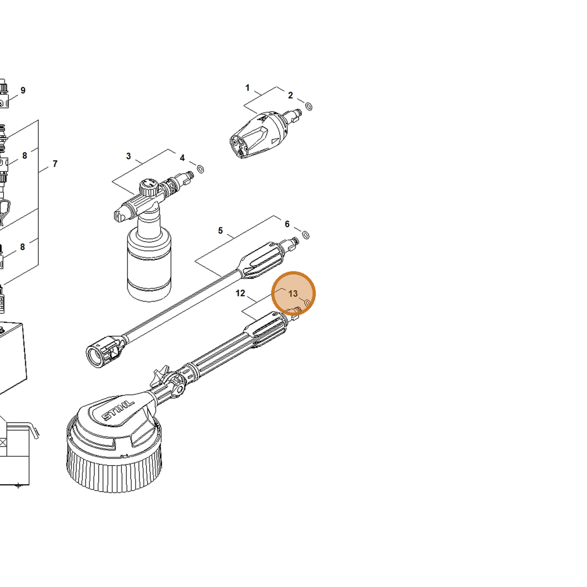 STIHL part RA02-709-2000 — IPL diagram snippet (6x zoom, amber highlight)