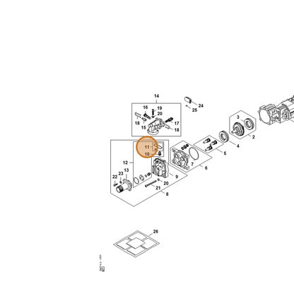 STIHL part RE02-007-0810 — IPL diagram snippet (6x zoom, amber highlight)