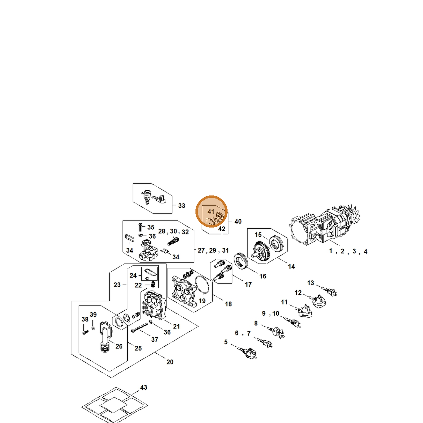 STIHL part RE02-430-0501 — IPL diagram snippet (6x zoom, amber highlight)