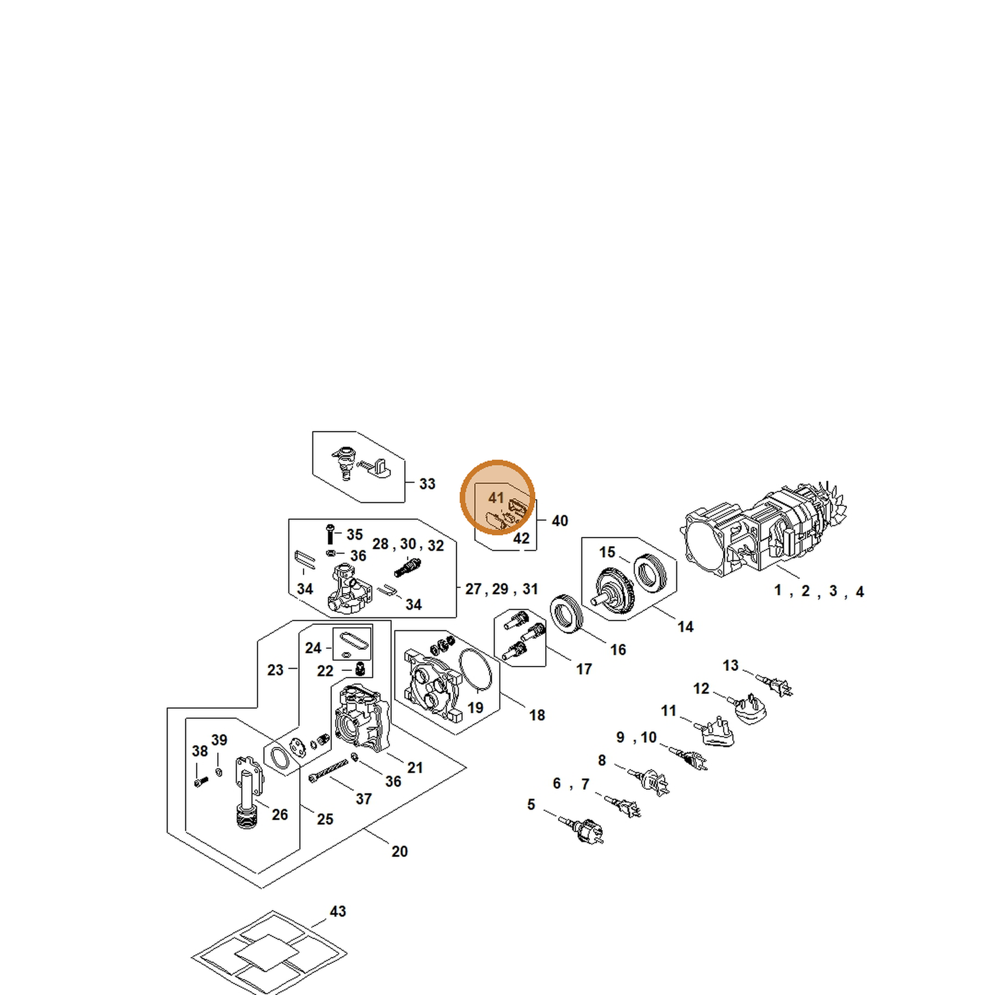STIHL part RE02-430-0501 — IPL diagram snippet (6x zoom, amber highlight)