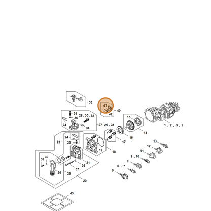 STIHL part RE02-430-0501 — IPL diagram snippet (6x zoom, amber highlight)
