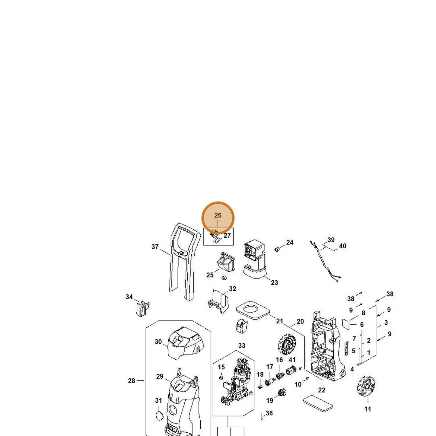 STIHL part RE02-430-0503 — IPL diagram snippet (6x zoom, amber highlight)