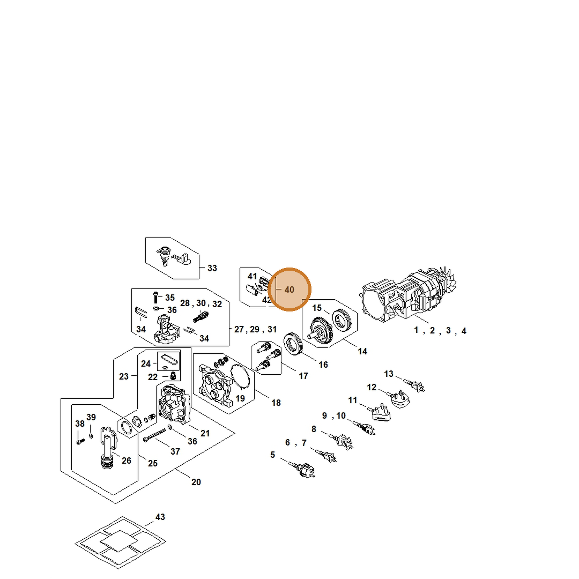 STIHL part RE02-430-0510 — IPL diagram snippet (6x zoom, amber highlight)