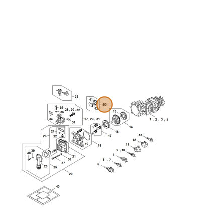 STIHL part RE02-430-0510 — IPL diagram snippet (6x zoom, amber highlight)