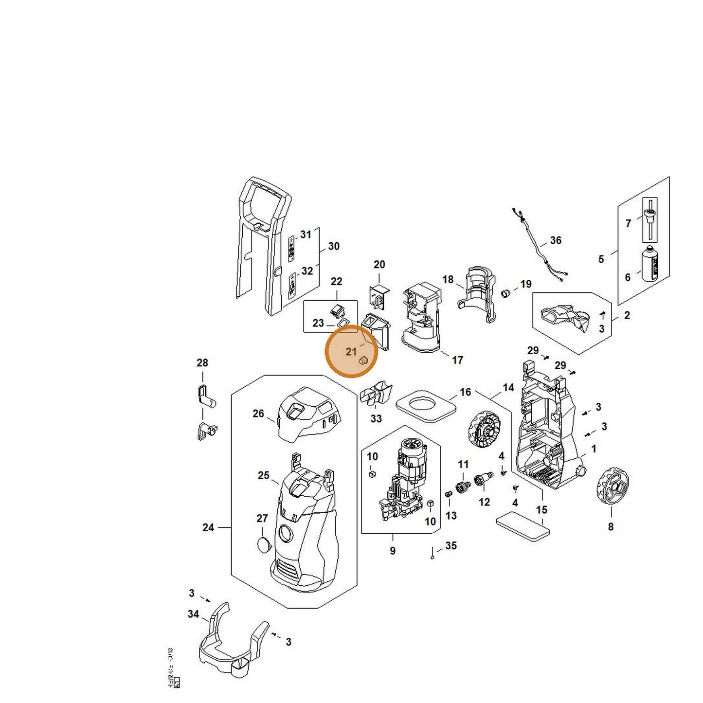 STIHL part RE02-430-1115 — IPL diagram snippet (6x zoom, amber highlight)