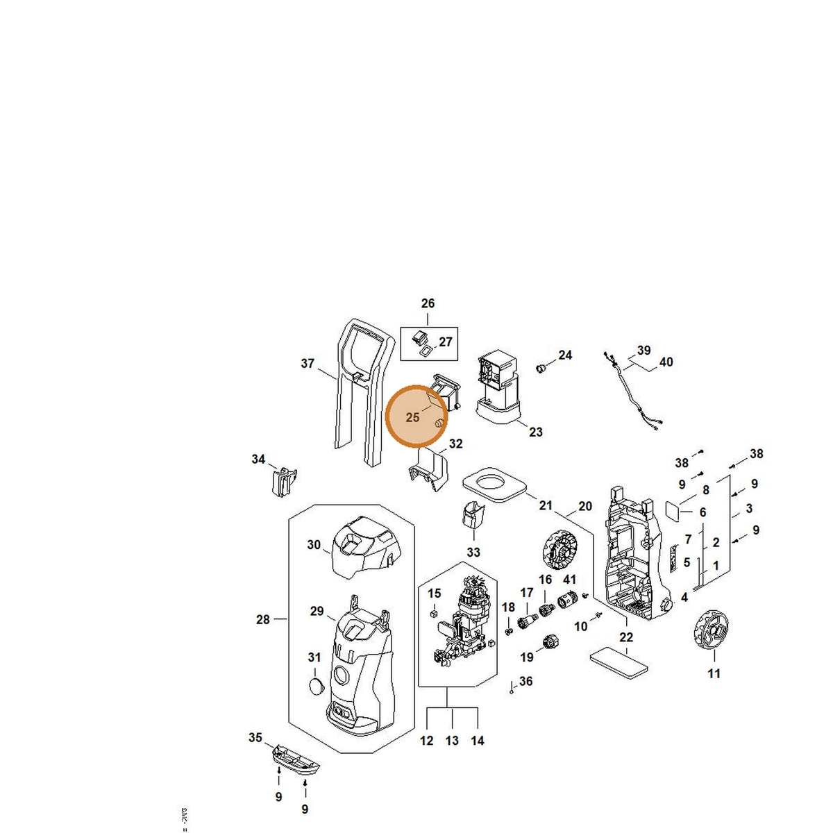 STIHL part RE02-432-1000 — IPL diagram snippet (6x zoom, amber highlight)