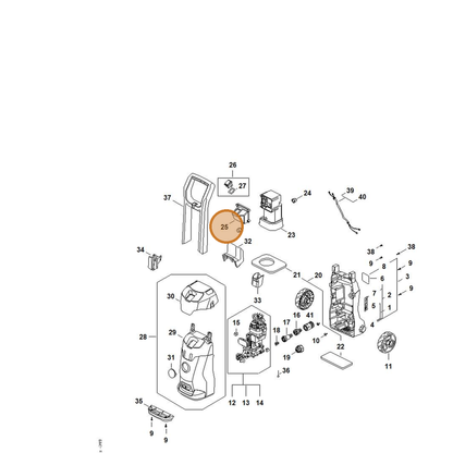 STIHL part RE02-432-1000 — IPL diagram snippet (6x zoom, amber highlight)
