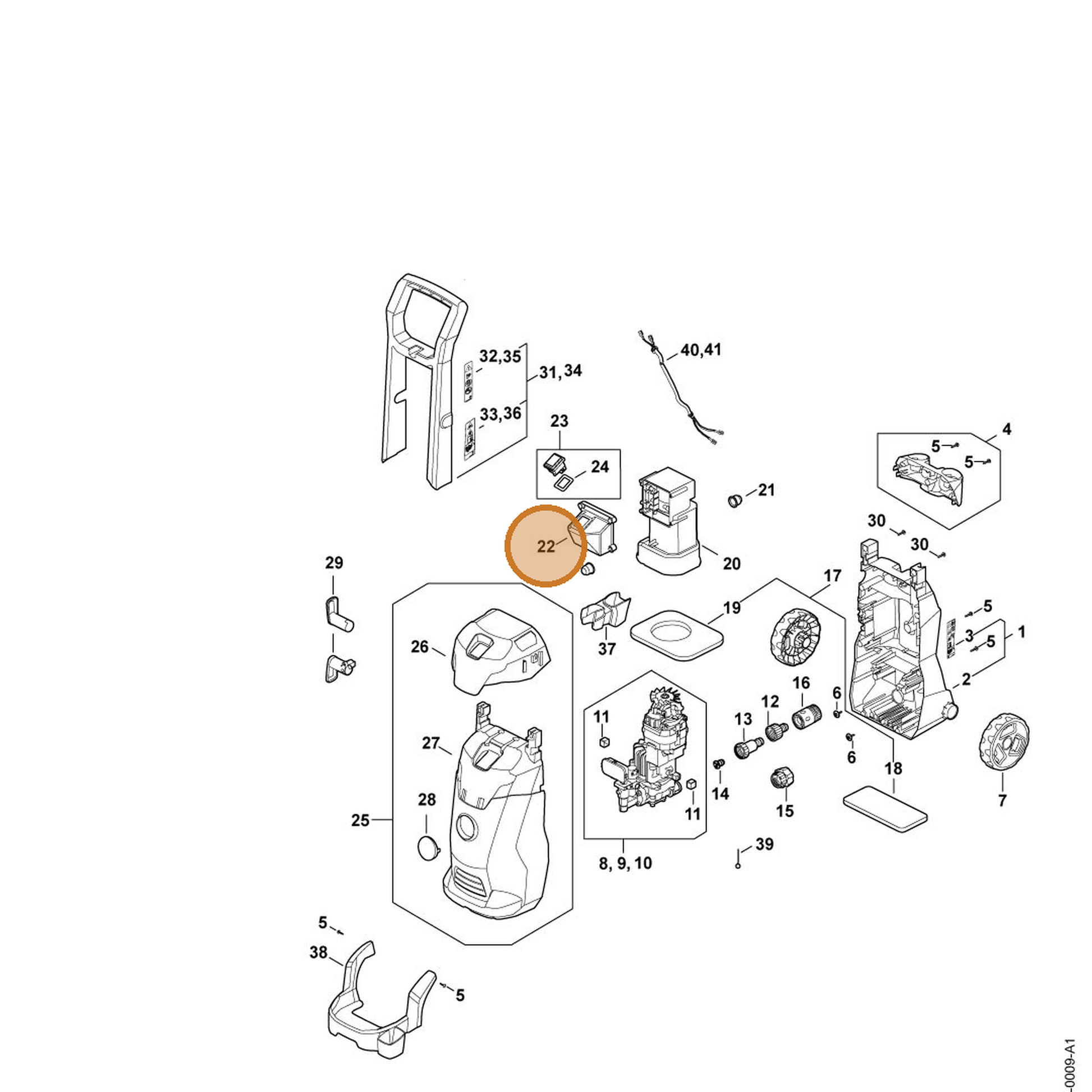 STIHL part RE02-432-1004 — IPL diagram snippet (6x zoom, amber highlight)