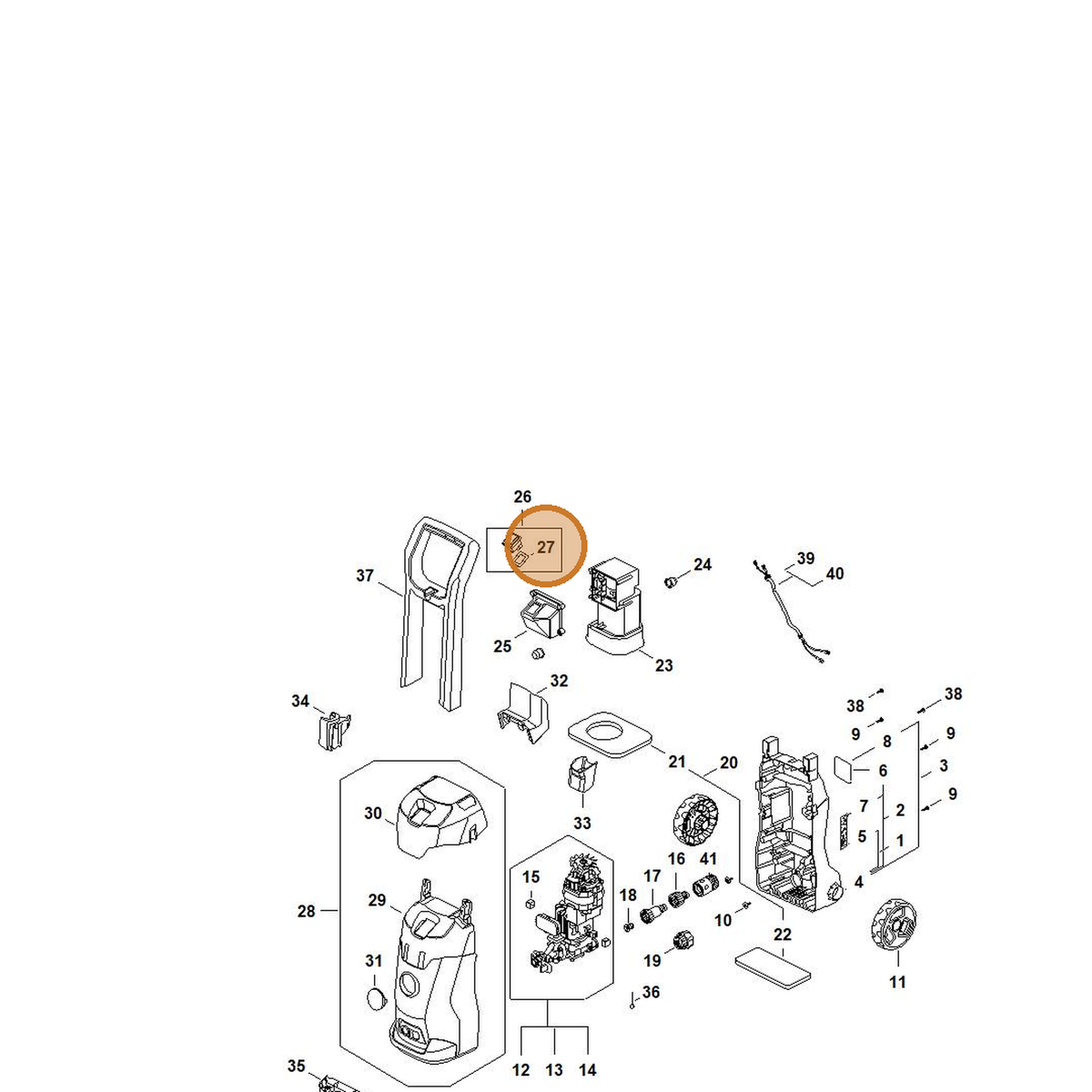 STIHL part RE02-432-1300 — IPL diagram snippet (6x zoom, amber highlight)