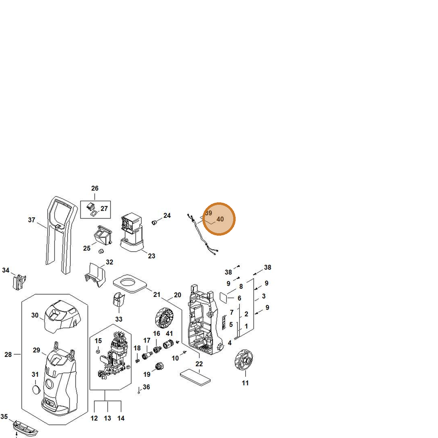 STIHL part RE02-440-1901 — IPL diagram snippet (6x zoom, amber highlight)