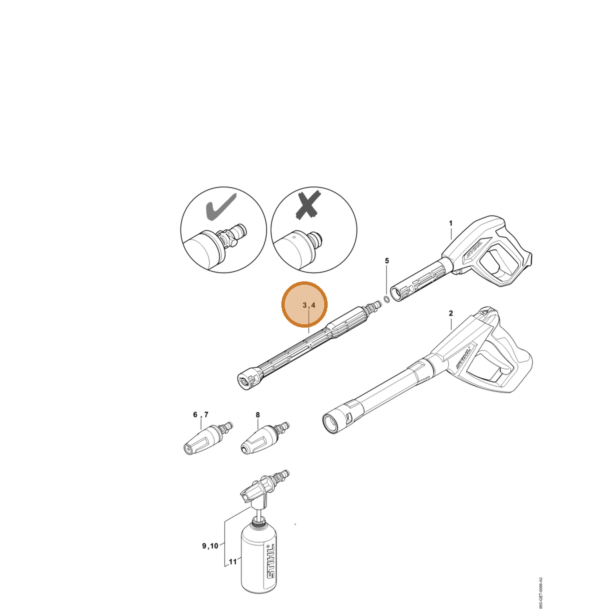 STIHL part RE02-500-0900 — IPL diagram snippet (6x zoom, amber highlight)
