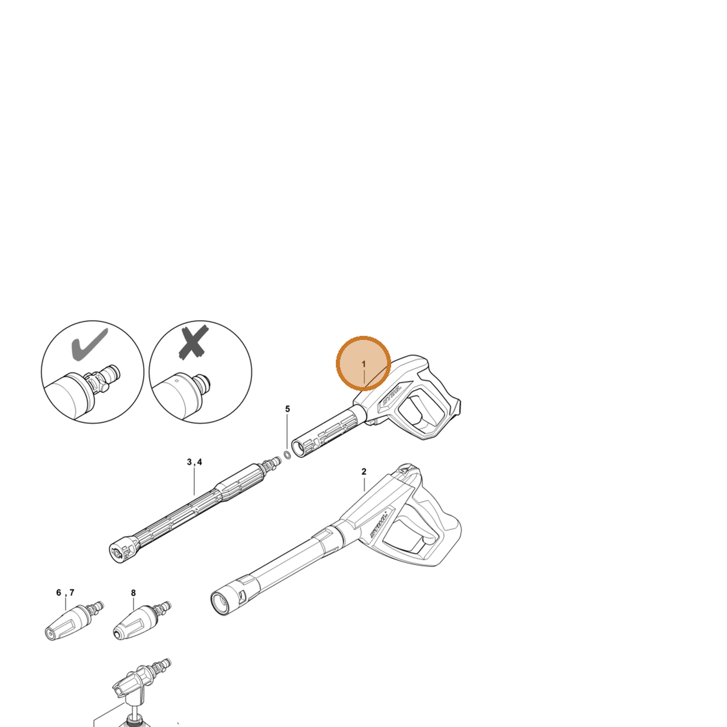 STIHL part RE02-500-1300 — IPL diagram snippet (6x zoom, amber highlight)
