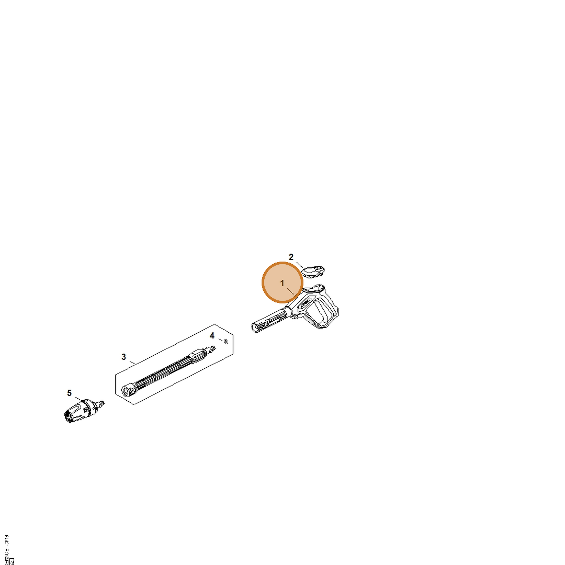 STIHL part RE02-500-1301 — IPL diagram snippet (6x zoom, amber highlight)