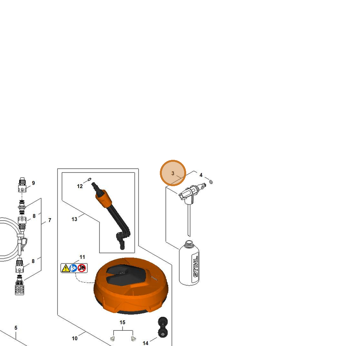 STIHL part RE02-500-5600 — IPL diagram snippet (6x zoom, amber highlight)