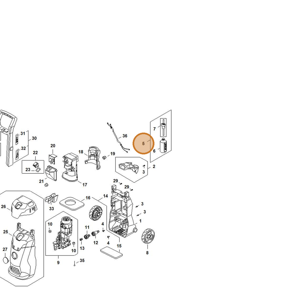 STIHL part RE02-500-5601 — IPL diagram snippet (6x zoom, amber highlight)