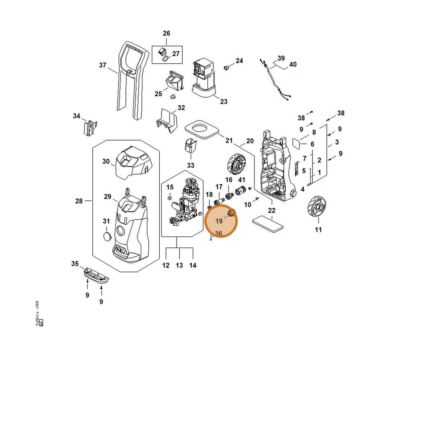 STIHL part RE02-500-6700 — IPL diagram snippet (6x zoom, amber highlight)