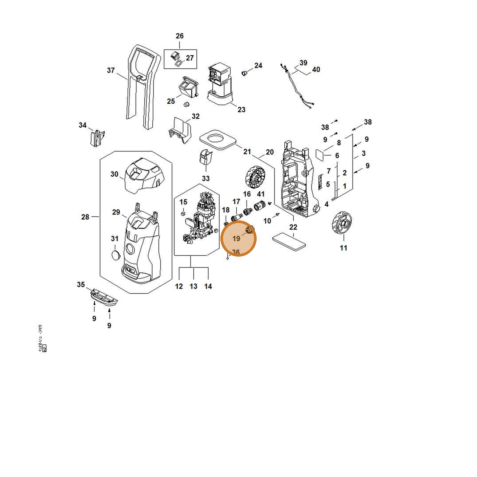 STIHL part RE02-500-6700 — IPL diagram snippet (6x zoom, amber highlight)