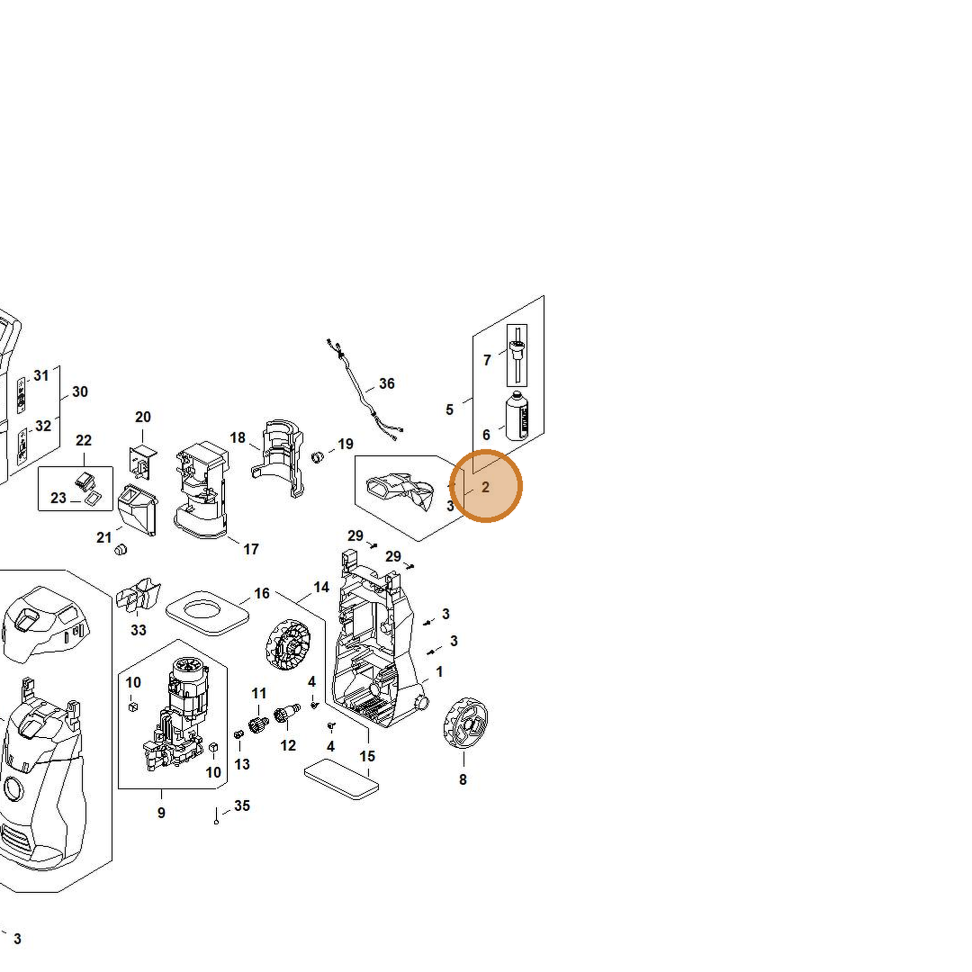 STIHL part RE02-500-7520 — IPL diagram snippet (6x zoom, amber highlight)