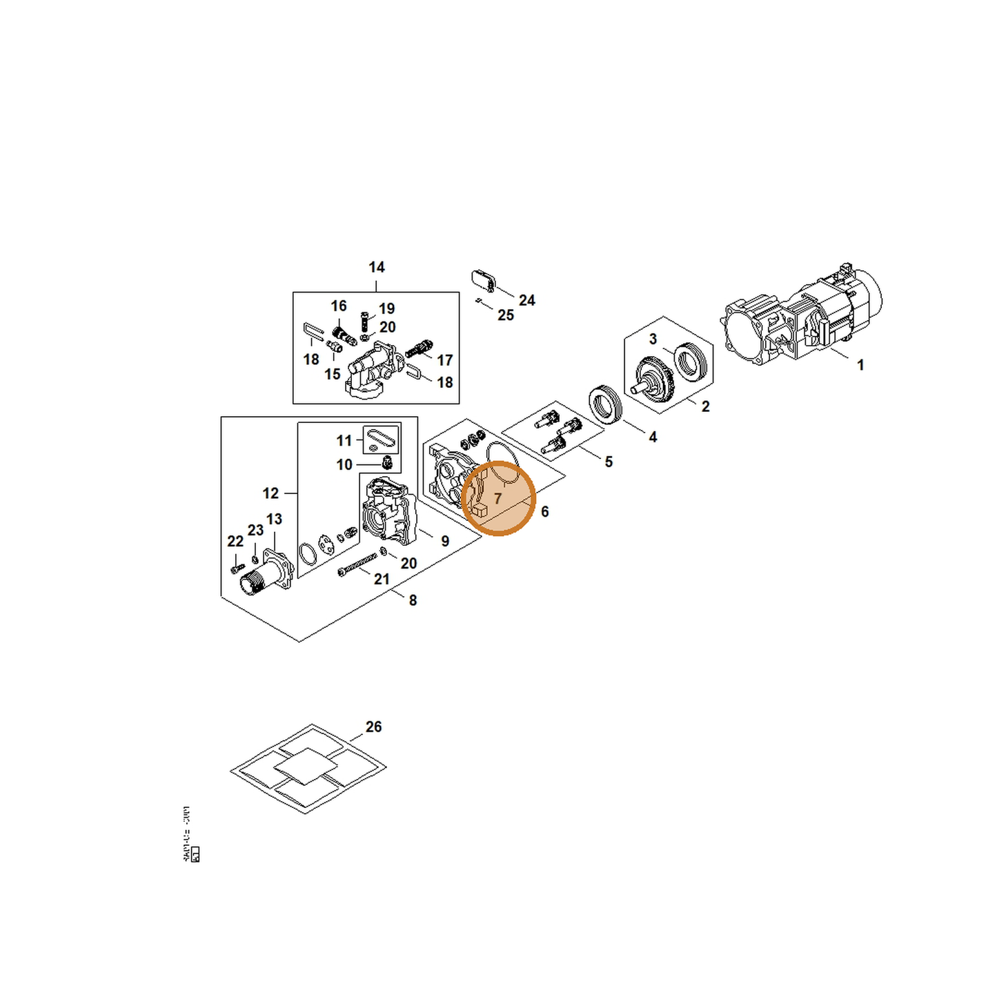 STIHL part RE02-502-6100 — IPL diagram snippet (6x zoom, amber highlight)