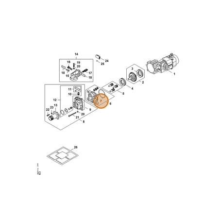 STIHL part RE02-502-6100 — IPL diagram snippet (6x zoom, amber highlight)