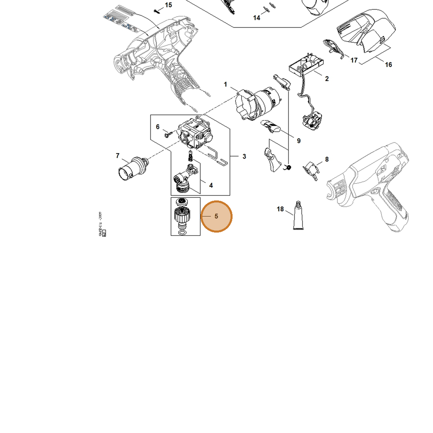 STIHL part RE02-513-1100 — IPL diagram snippet (6x zoom, amber highlight)