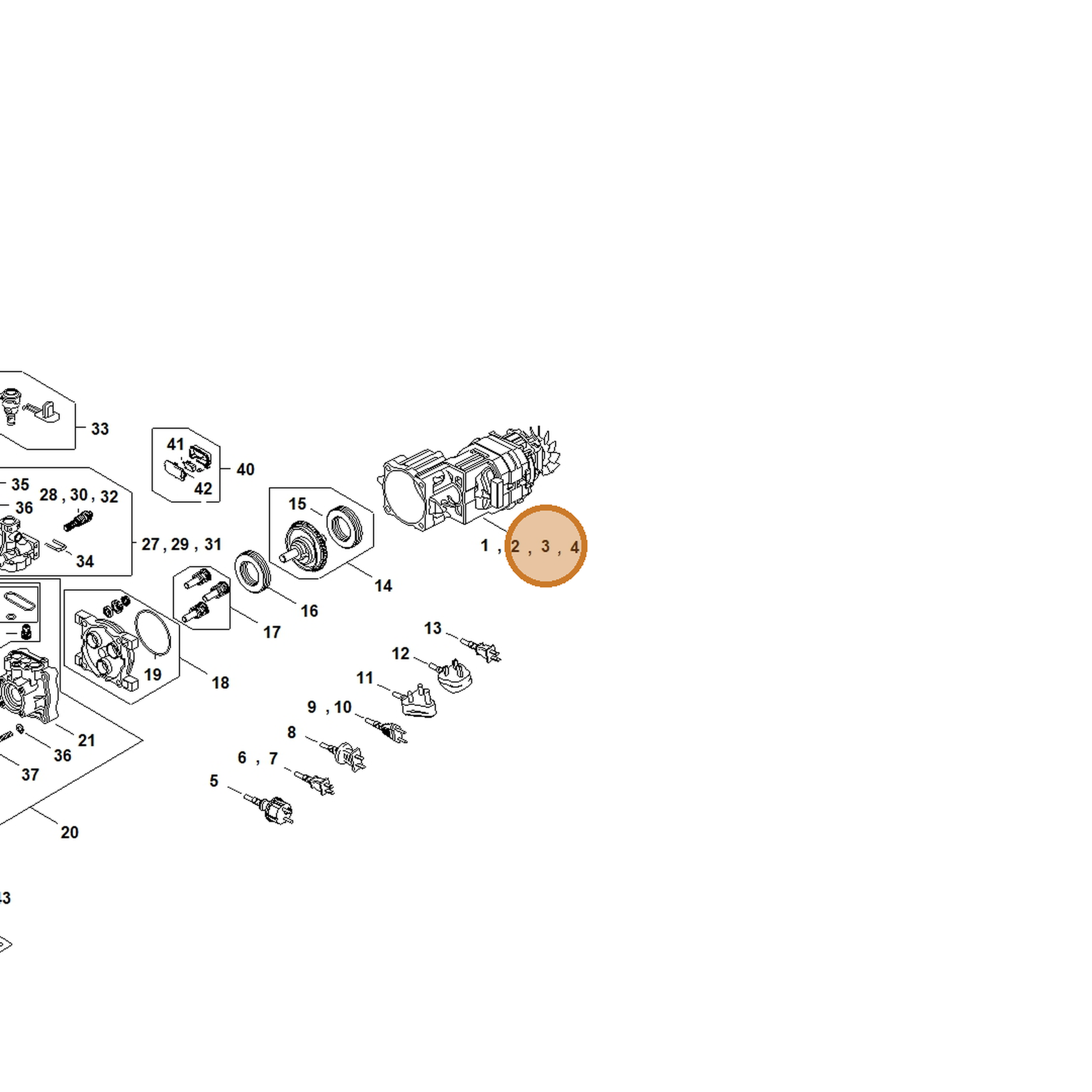 STIHL part RE02-600-0213 — IPL diagram snippet (6x zoom, amber highlight)