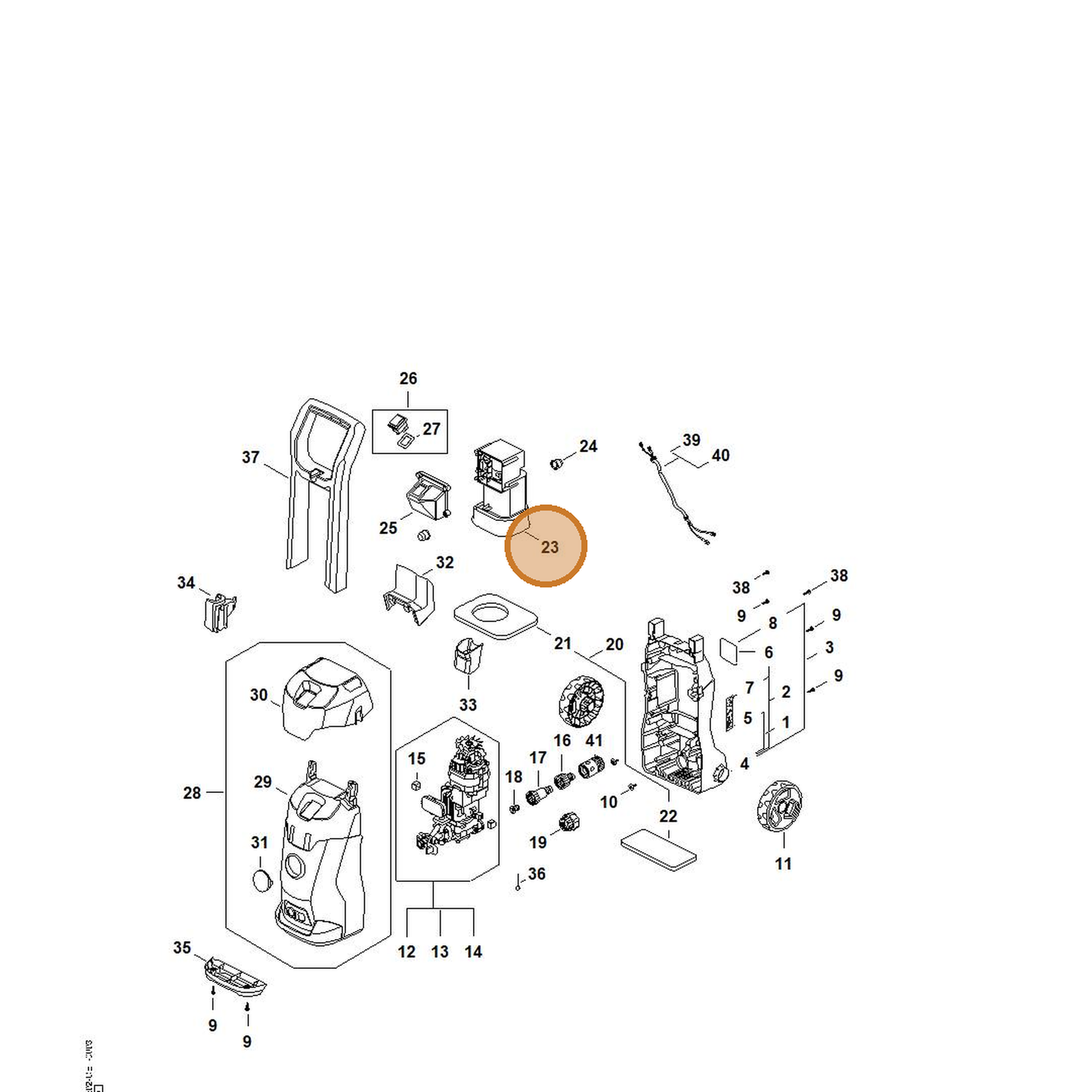 STIHL part RE02-602-2200 — IPL diagram snippet (6x zoom, amber highlight)