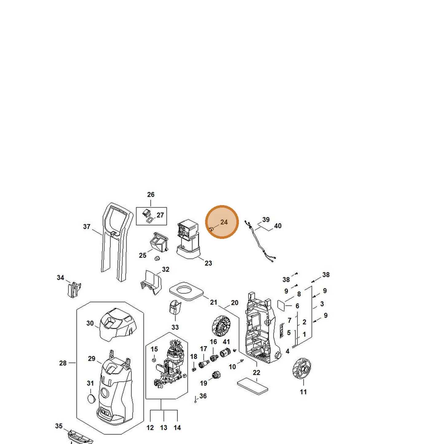 STIHL part RE02-602-4300 — IPL diagram snippet (6x zoom, amber highlight)