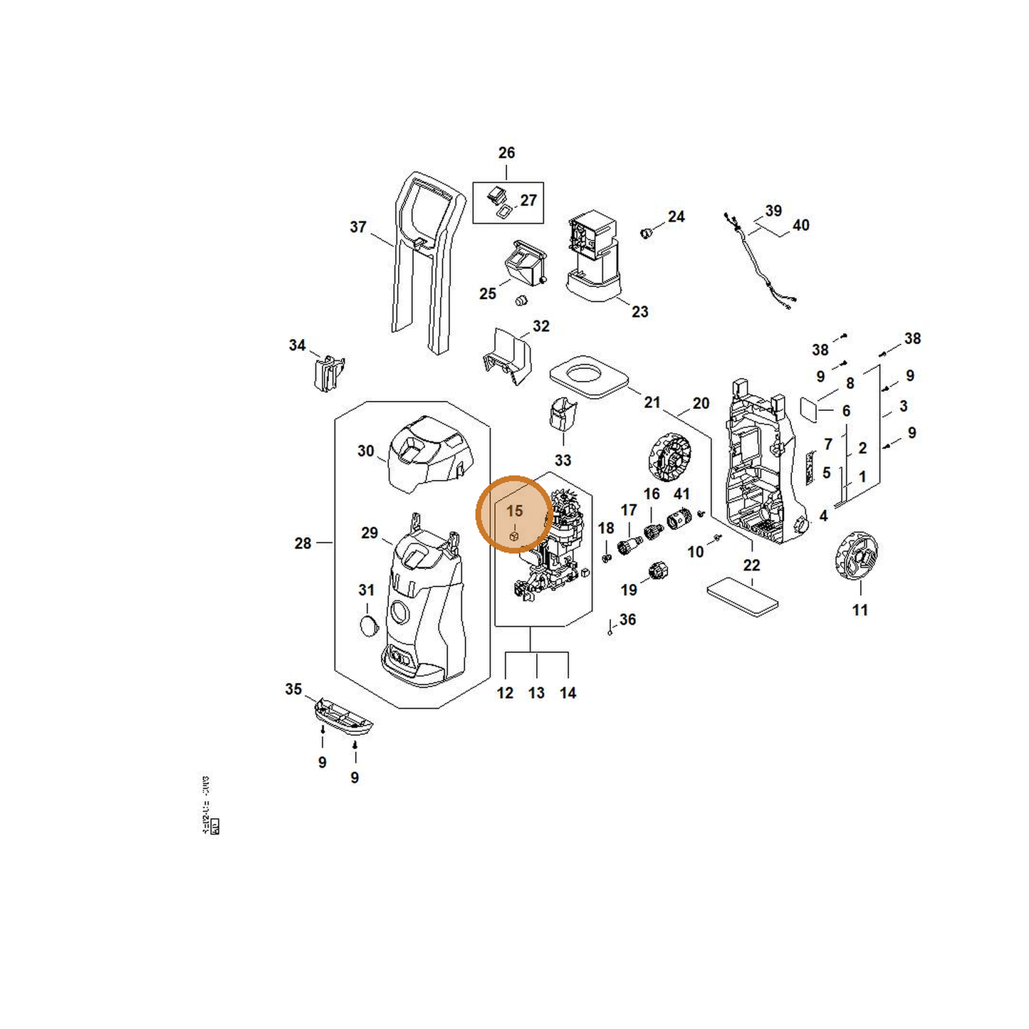 STIHL part RE02-602-4301 — IPL diagram snippet (6x zoom, amber highlight)