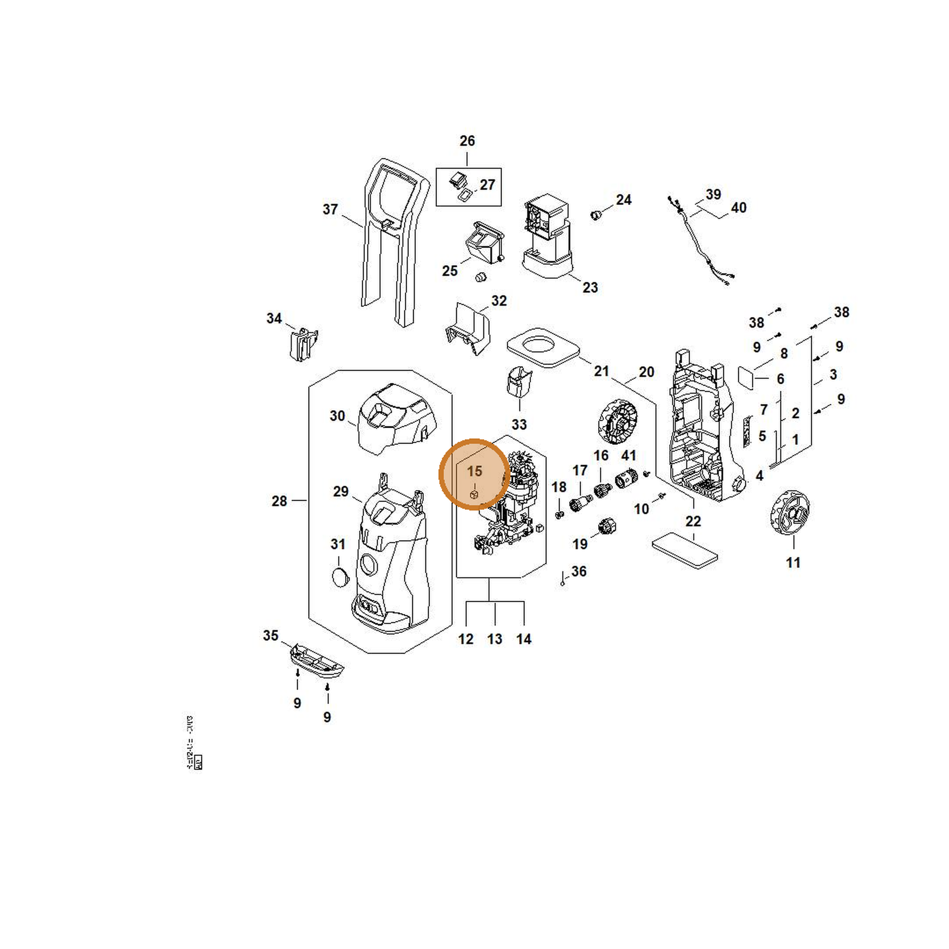 STIHL part RE02-602-4301 — IPL diagram snippet (6x zoom, amber highlight)