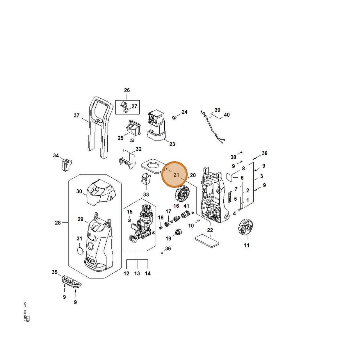 STIHL part RE02-609-0200 — IPL diagram snippet (6x zoom, amber highlight)