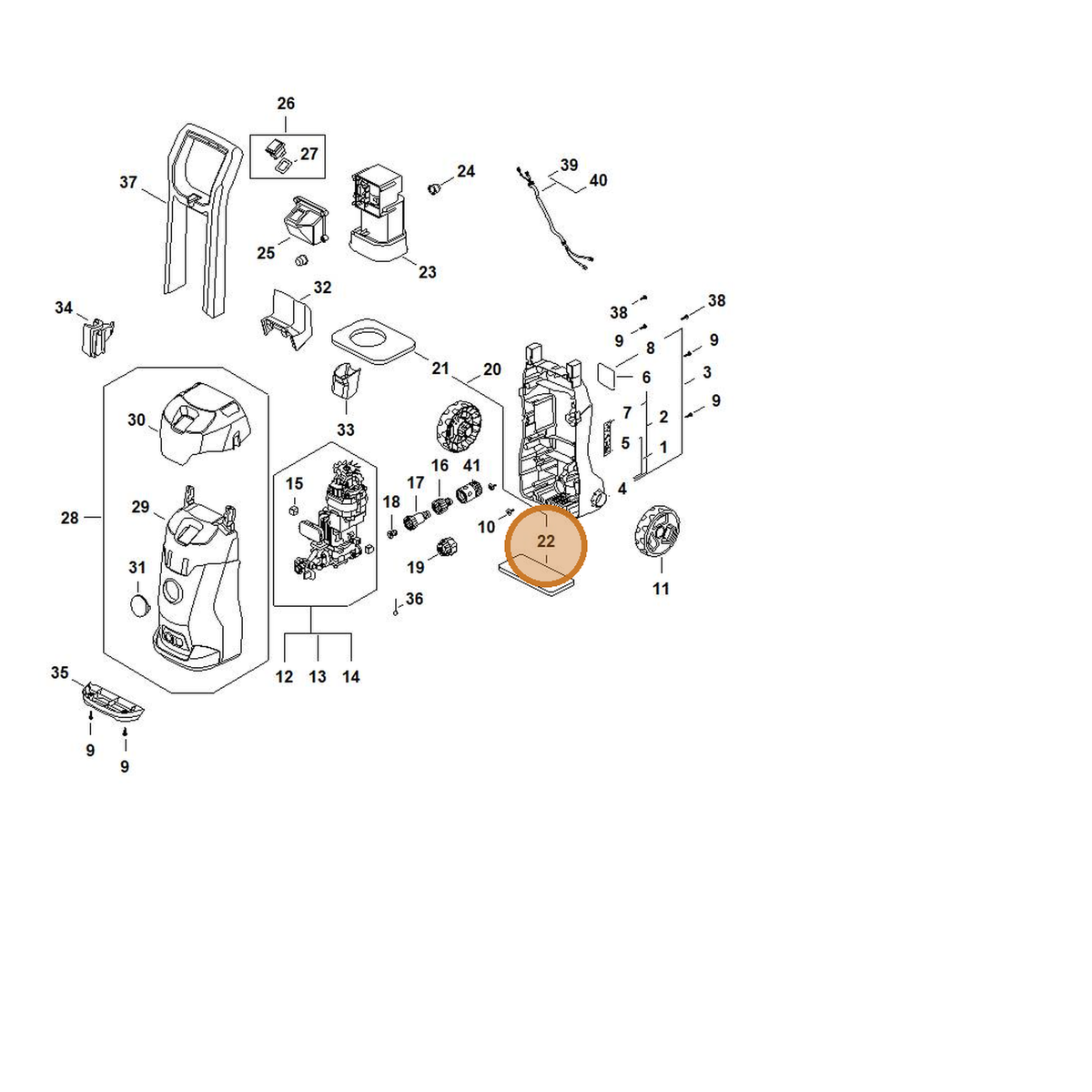 STIHL part RE02-609-0207 — IPL diagram snippet (6x zoom, amber highlight)