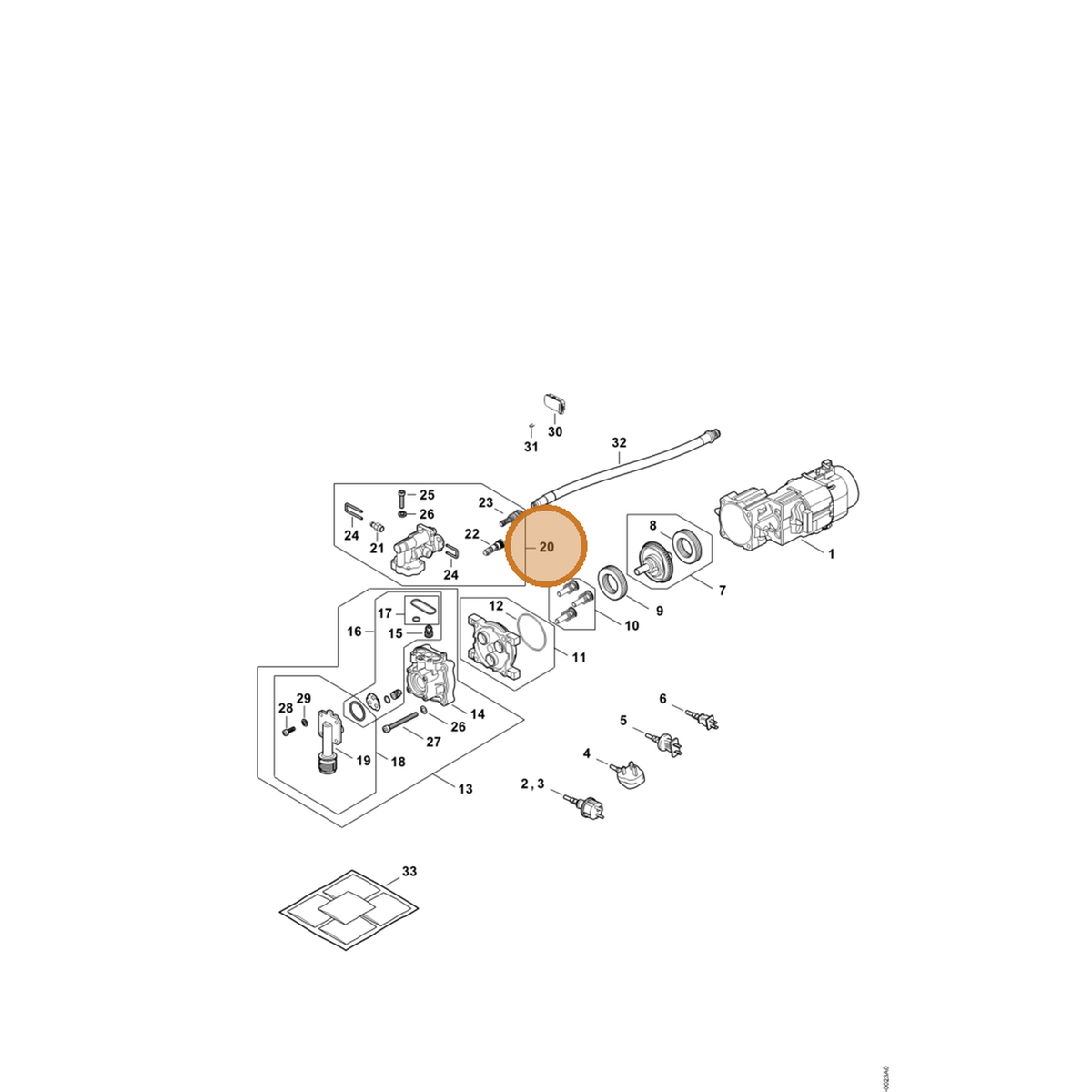STIHL part RE02-670-3612 — IPL diagram snippet (6x zoom, amber highlight)