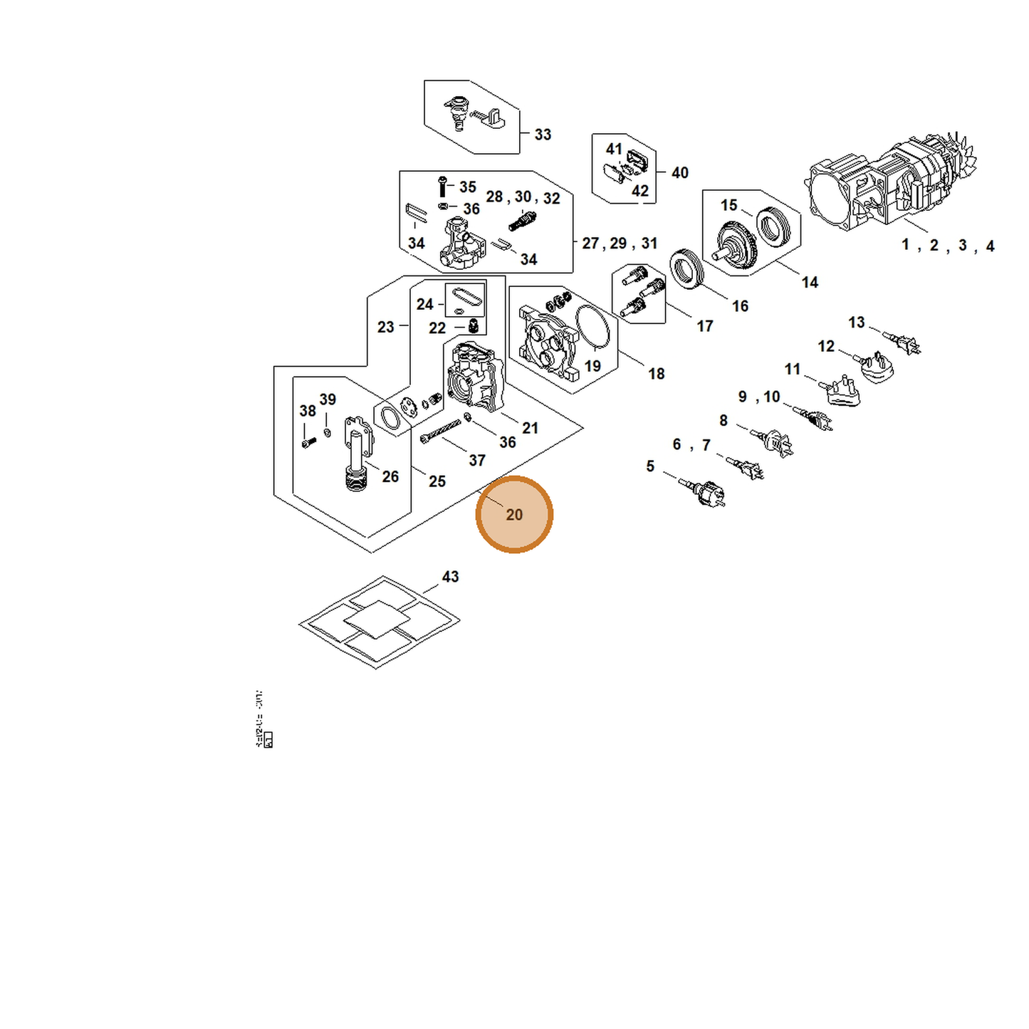 STIHL part RE02-700-4610 — IPL diagram snippet (6x zoom, amber highlight)