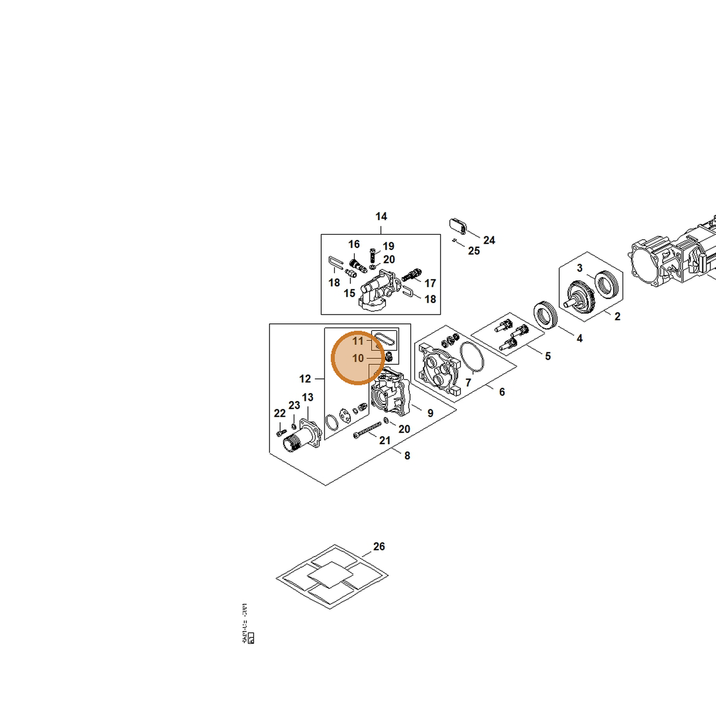 STIHL part RE02-700-6210 — IPL diagram snippet (6x zoom, amber highlight)
