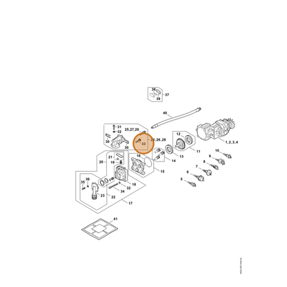 STIHL part RE02-700-7310 — IPL diagram snippet (6x zoom, amber highlight)