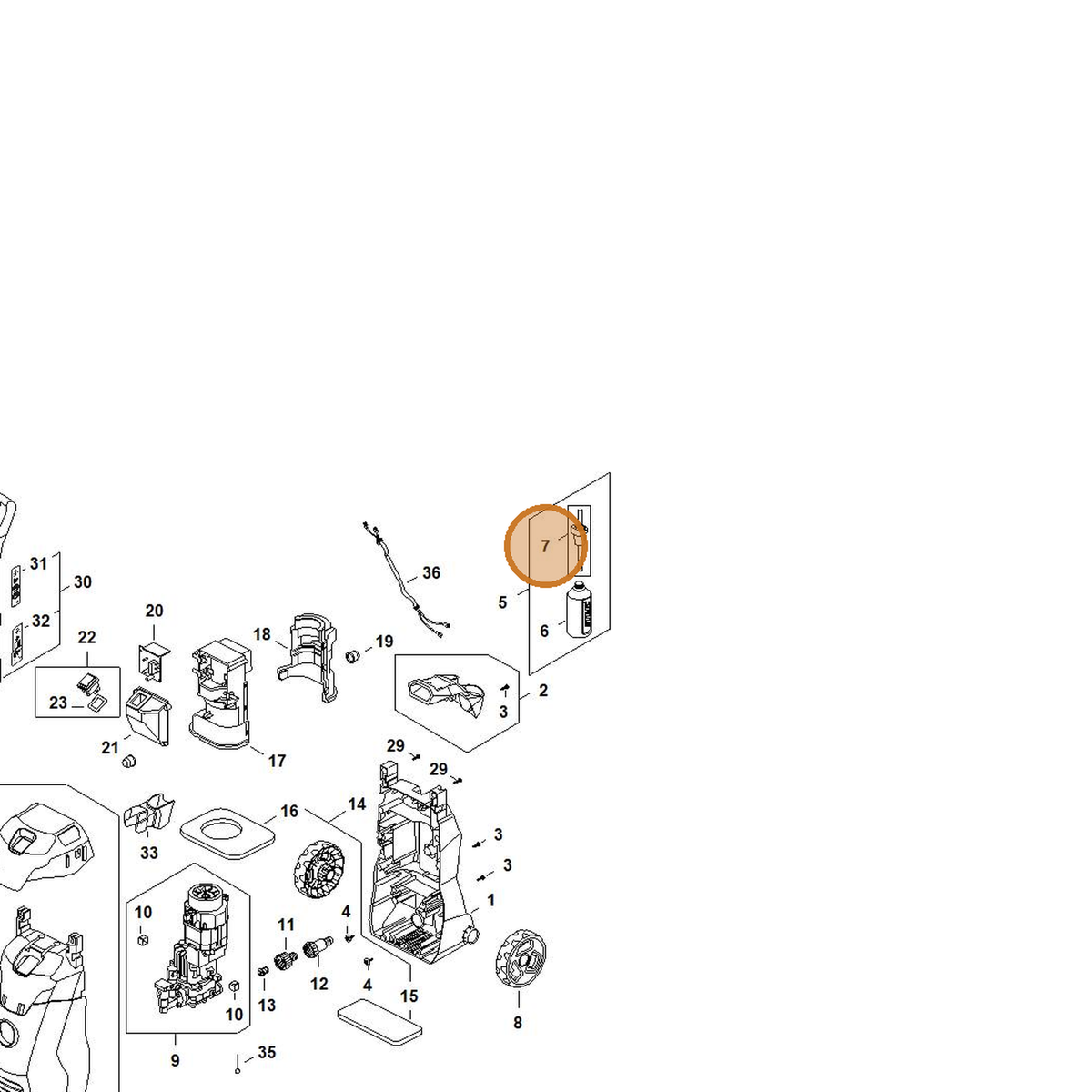 STIHL part RE02-700-9800 — IPL diagram snippet (6x zoom, amber highlight)