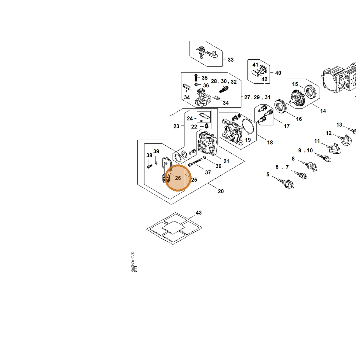STIHL part RE02-701-6500 — IPL diagram snippet (6x zoom, amber highlight)